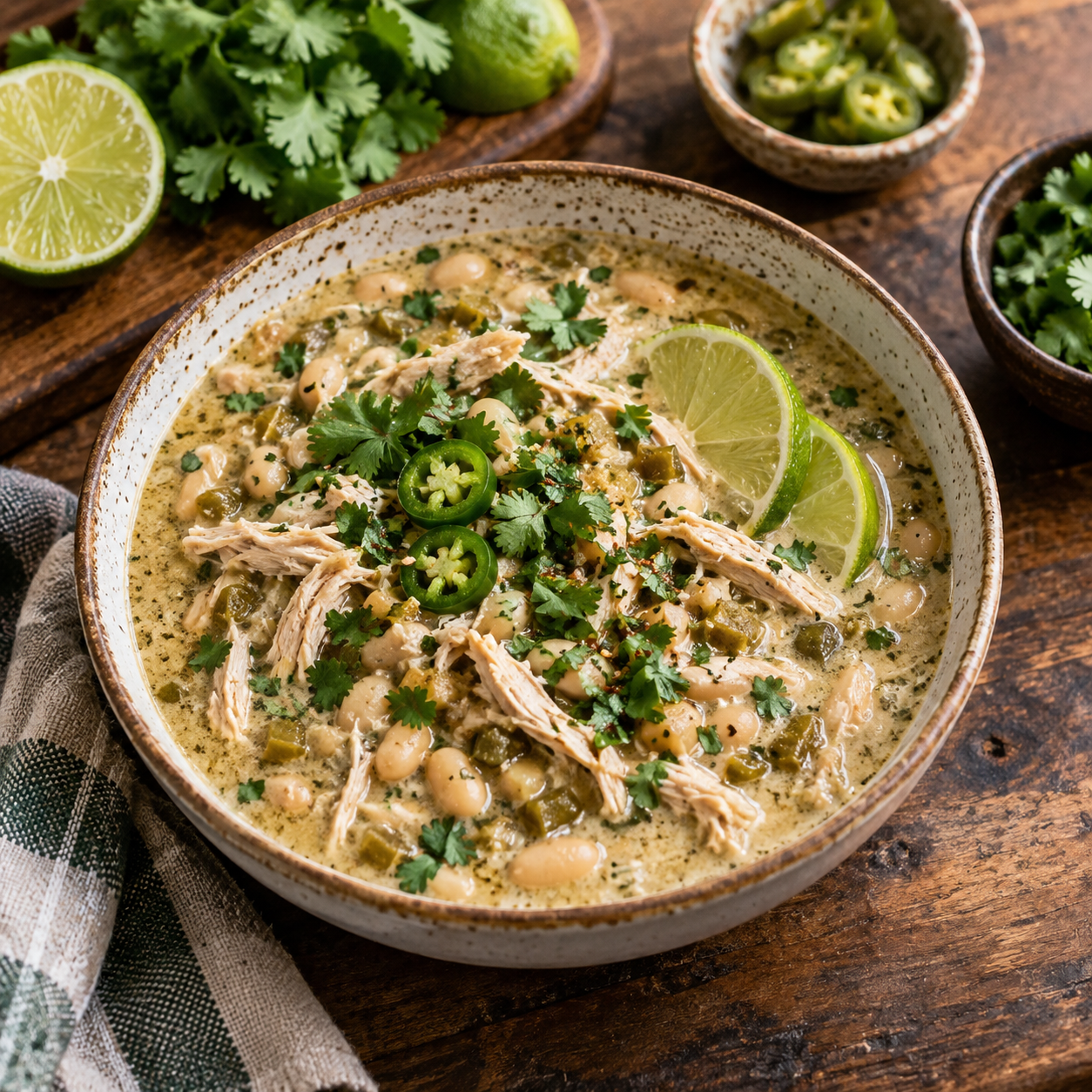 White chicken chili served with lime